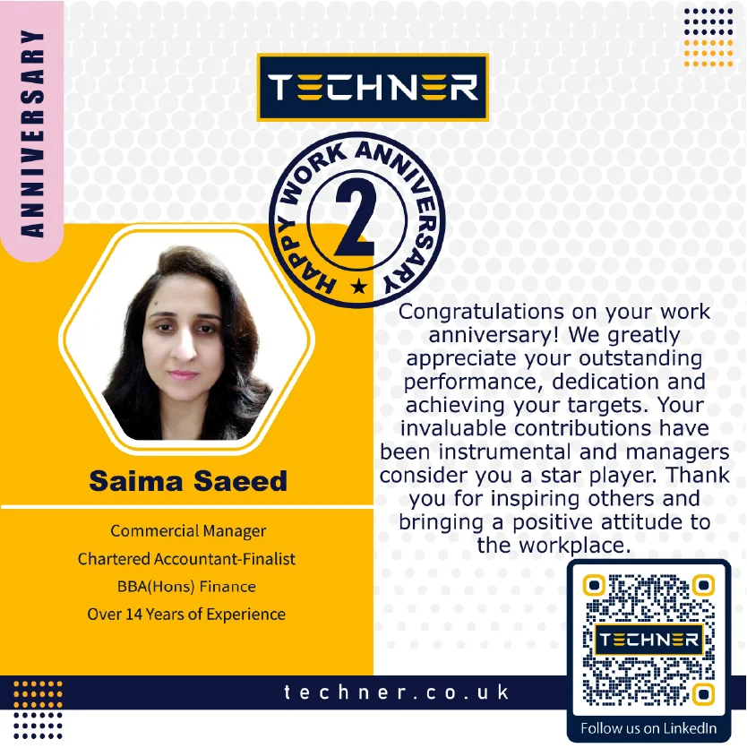 Techner - Work Anniversary- Saima Saeed