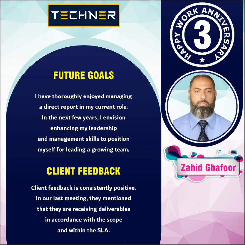 Techner Staff Work Anniversary Zahid Ghafoor