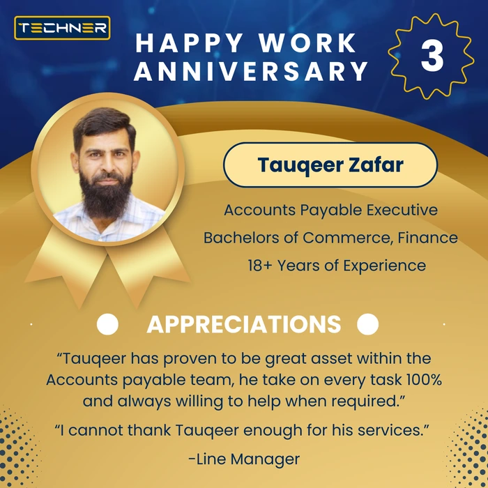 Techner - Staff Work Anniversary - Tauqeer Zafar